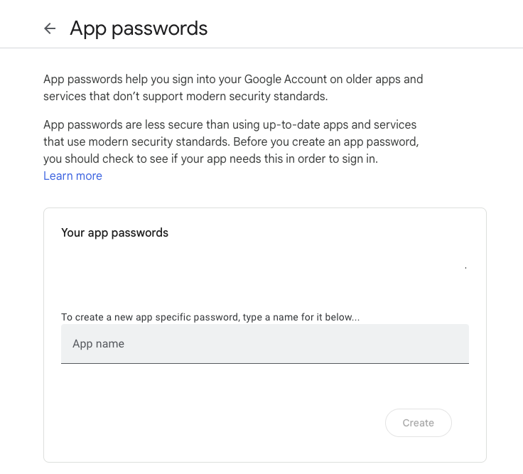 App passwords page